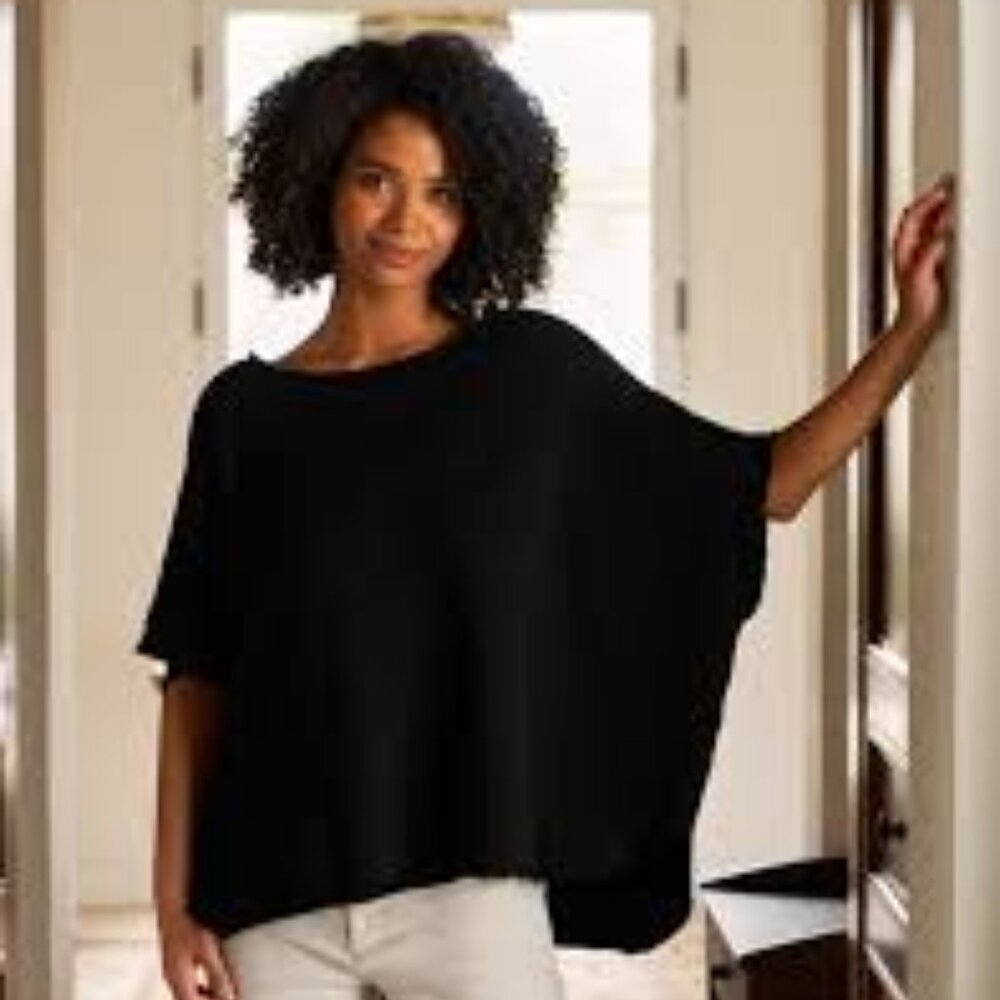 Frank & Eileen Black "Olive" Capelet Top  One Size NWT